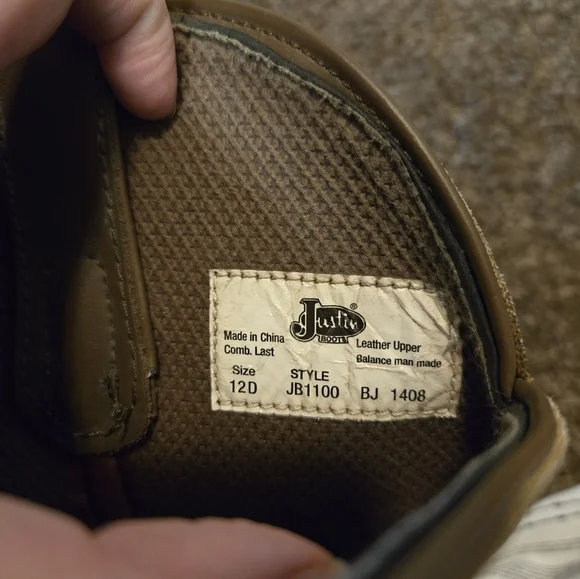 Justin Mens Cowboy‎ Boots Brown 12d JB1100 - Picture 3 of 3